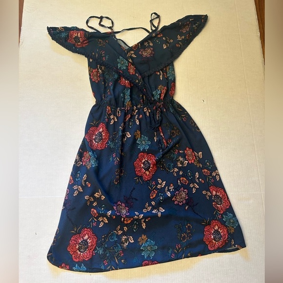 Xhilaration Blue Floral Mini Dress Casual off shoulder sundress Sz-S. W19 - Picture 4 of 9